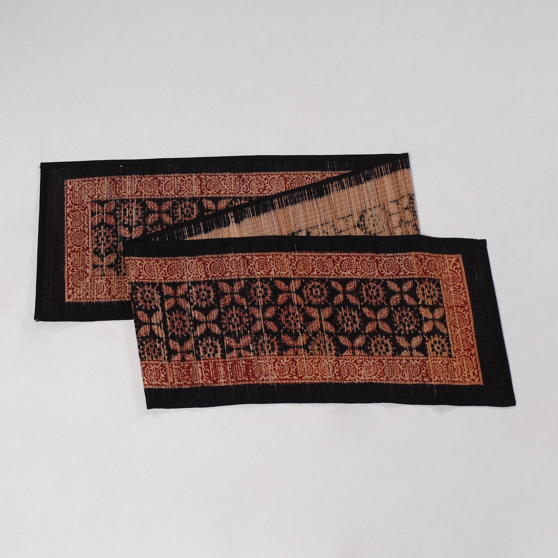 Black - Natural Bamboo Bagh Block Printed Dining Table Runner 06