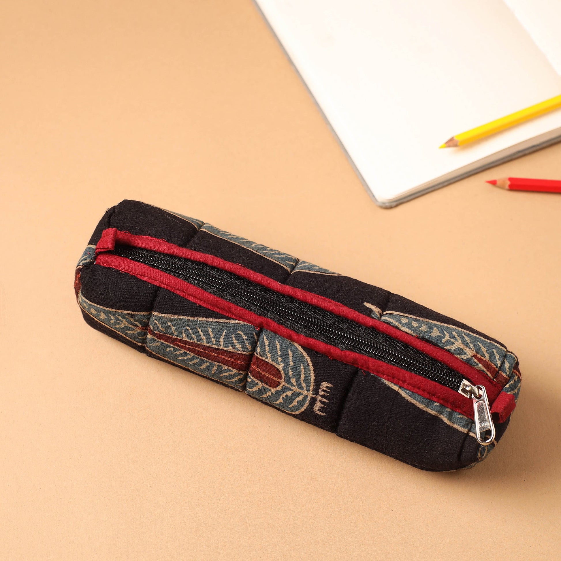 Black - Handmade Quilted Cotton Pencil Pouch 01
