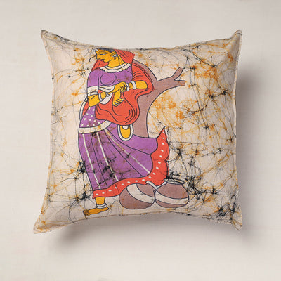 Beige - Hand Batik Printed Pure Cotton Cushion Cover (18 x 18 in)
