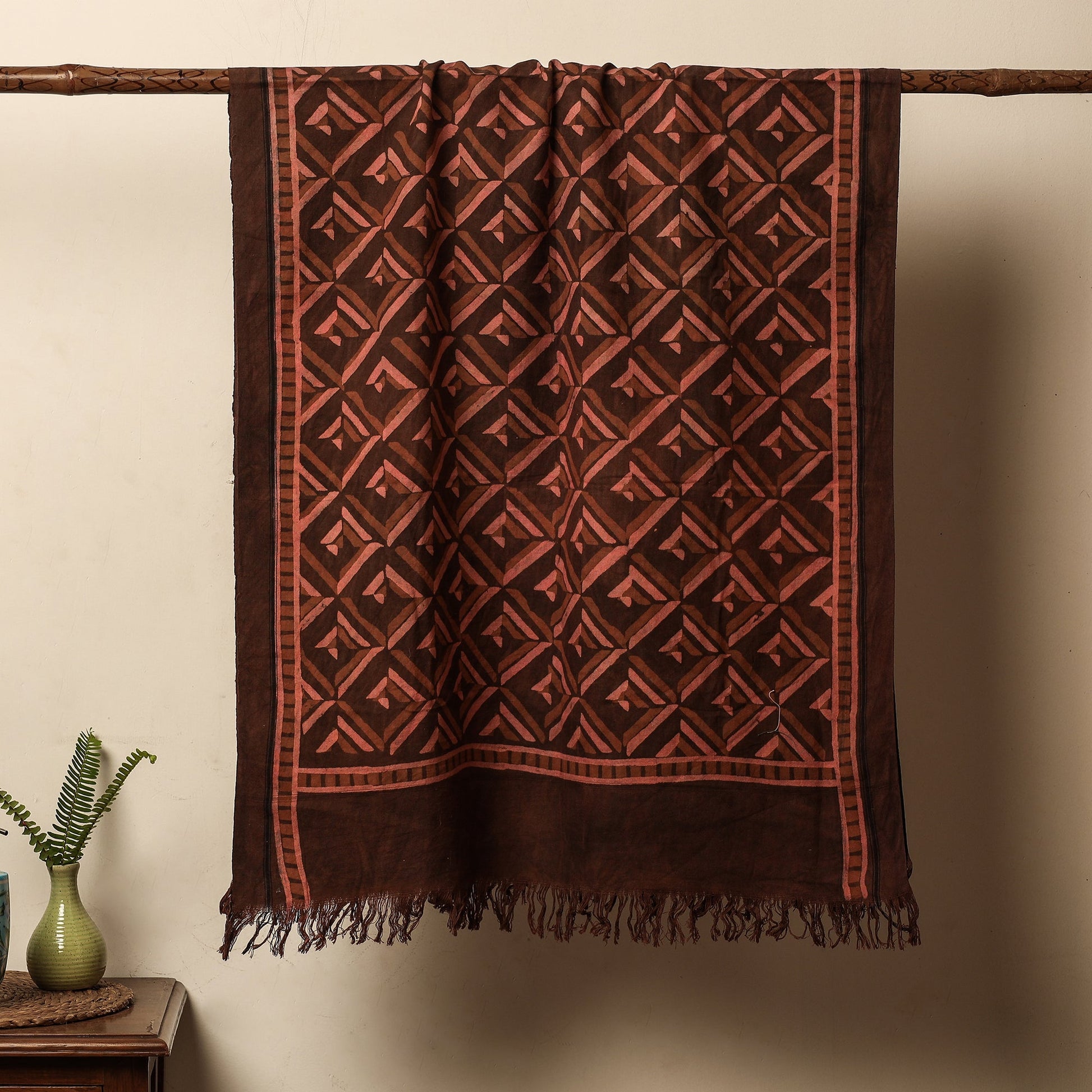 Brown - Akola Block Printed Pure Handloom Cotton Towel