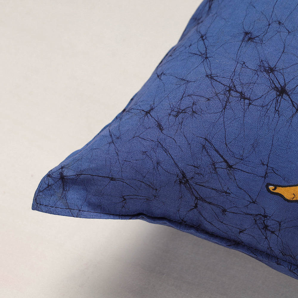 Blue - Hand Batik Printed Pure Cotton Cushion Cover (18 x 18 in)