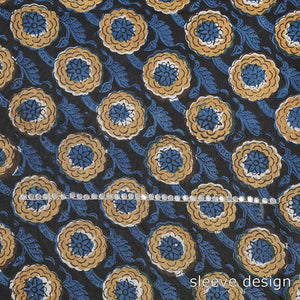 Blue -  Embroidery Bagru Block Printing Cotton Kurta Material - 2.5 meter