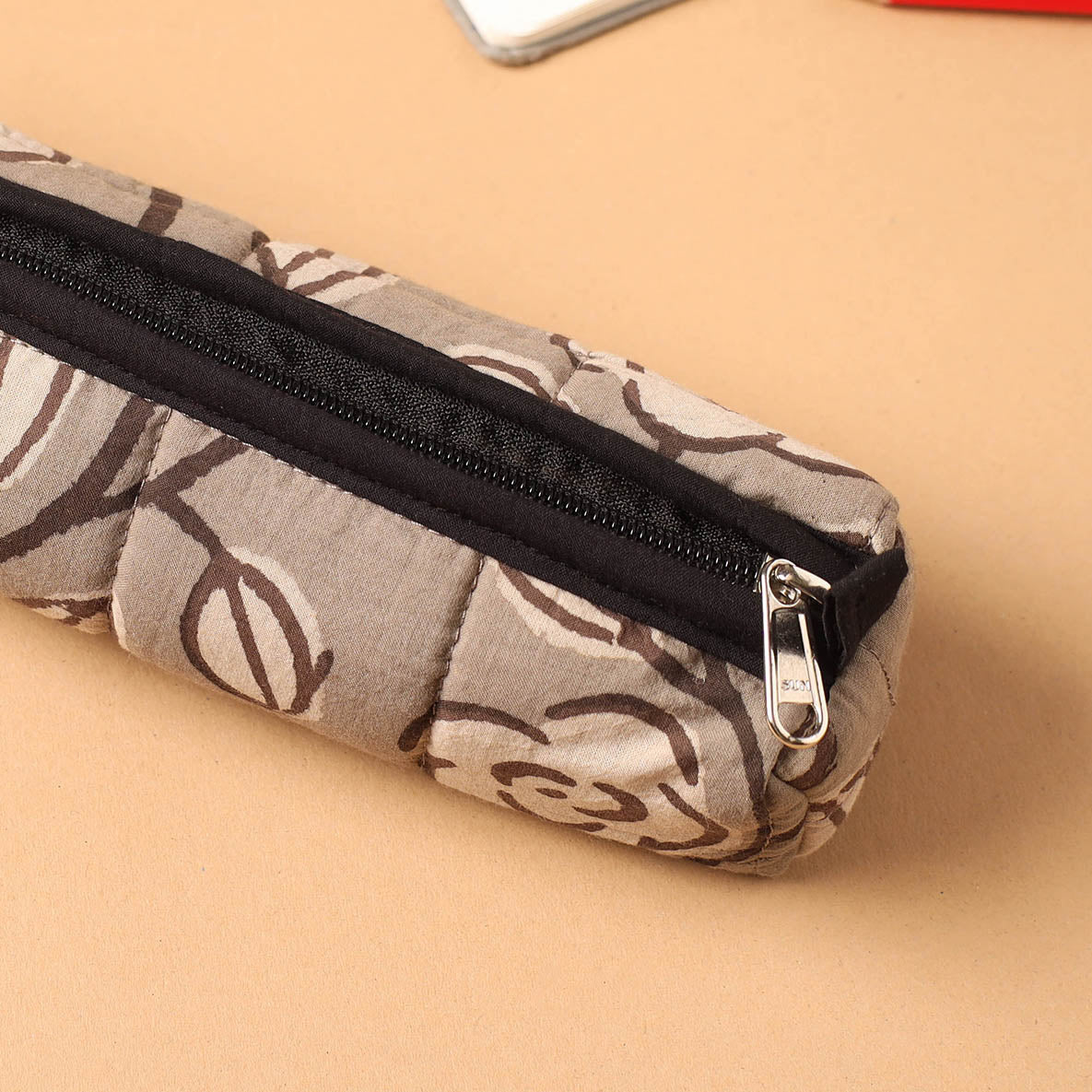 Brown - Handmade Quilted Cotton Pencil Pouch 05