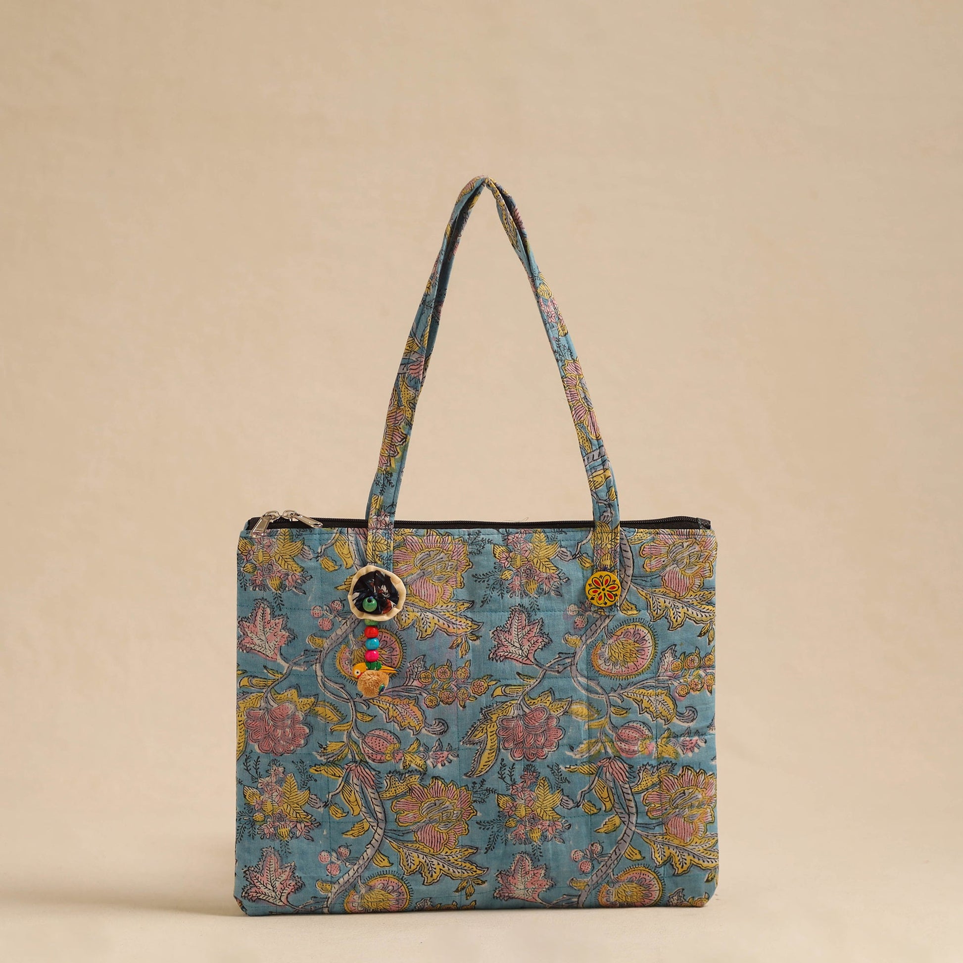Blue - Handcrafted Quilted Cotton Hand Bag 19