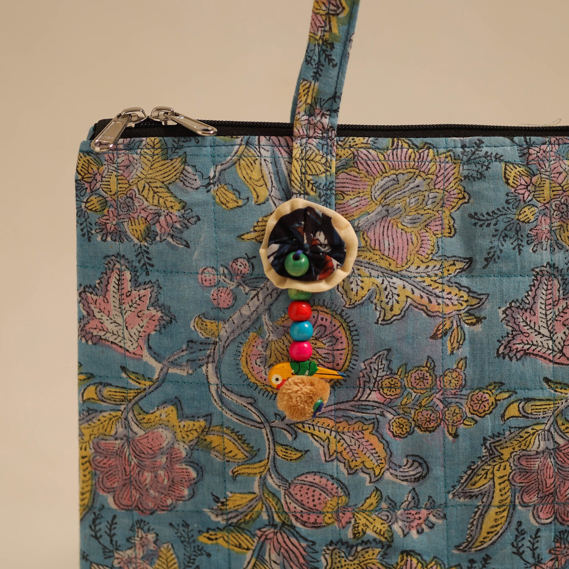 Blue - Handcrafted Quilted Cotton Hand Bag 19