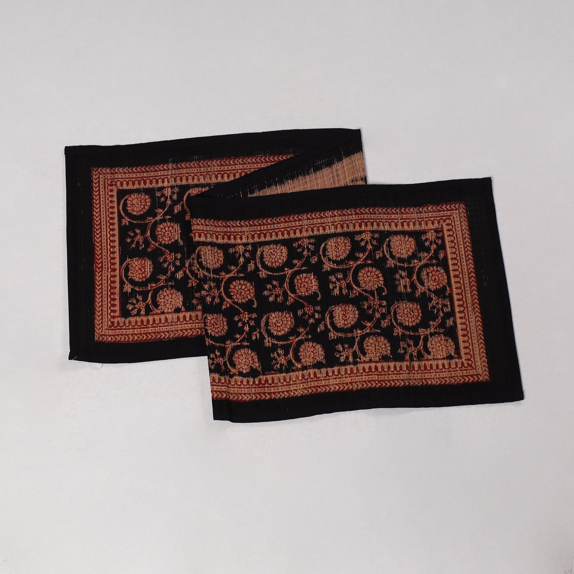 Black - Natural Bamboo Bagh Block Printed Dining Table Runner 19