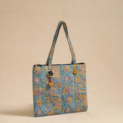 Blue - Handcrafted Quilted Cotton Hand Bag 19