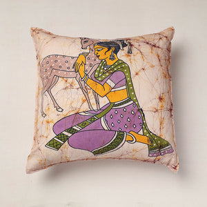 Beige - Hand Batik Printed Pure Cotton Cushion Cover (18 x 18 in)