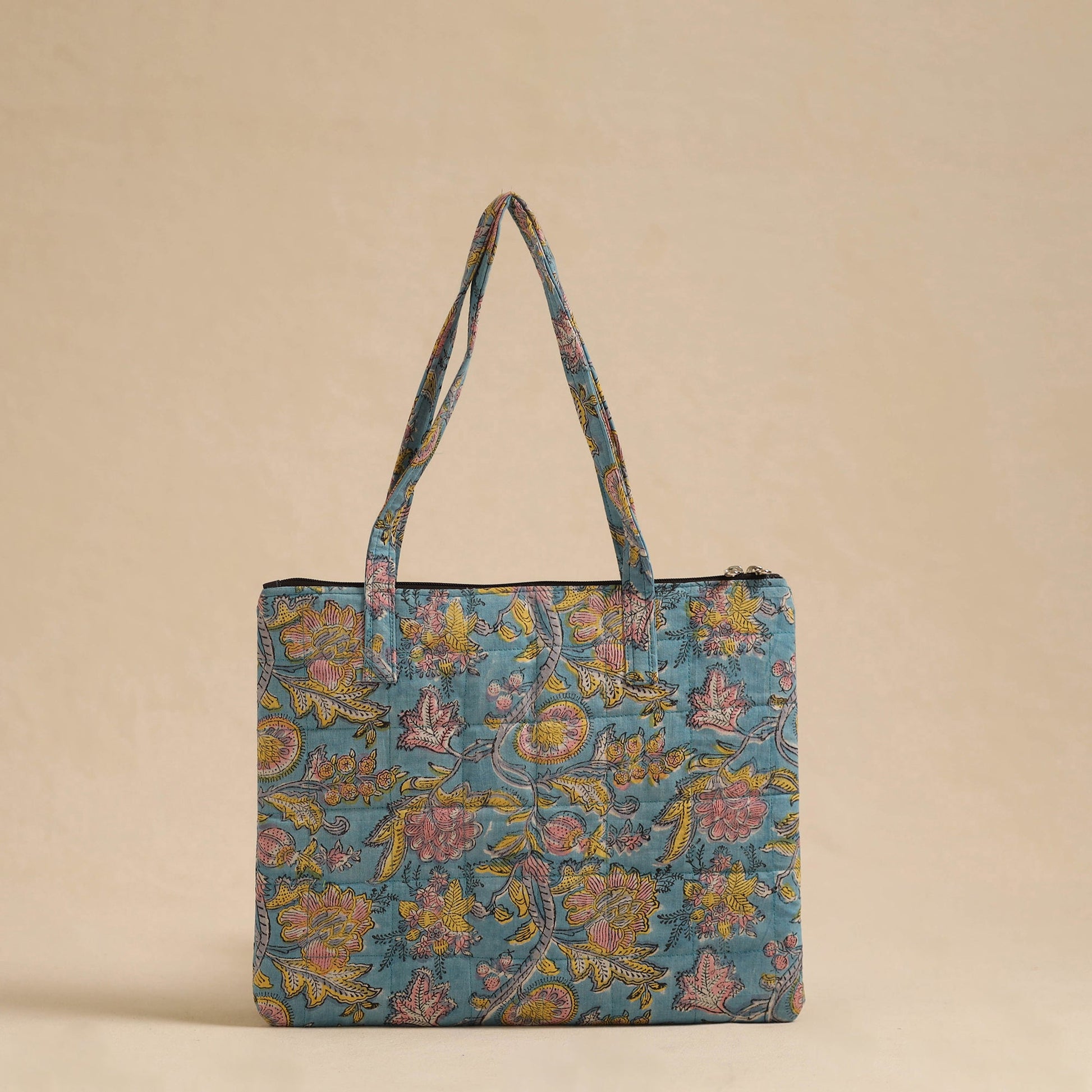 Blue - Handcrafted Quilted Cotton Hand Bag 19