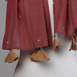 Brown - Godavari Jamdani Buti Patchwork Cotton Stole with Tassels