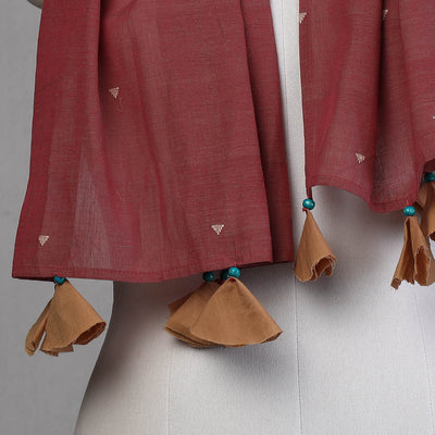 Brown - Godavari Jamdani Buti Patchwork Cotton Stole with Tassels