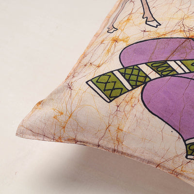 Beige - Hand Batik Printed Pure Cotton Cushion Cover (18 x 18 in)