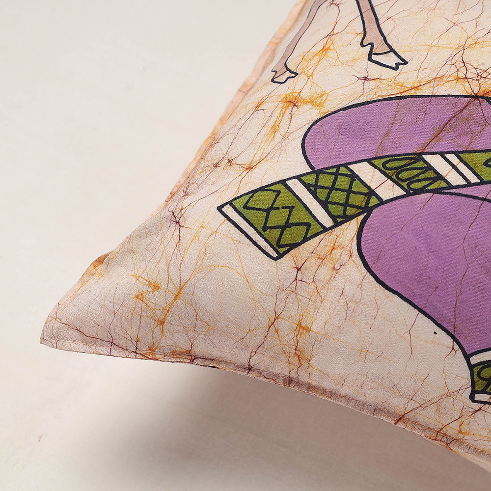 Beige - Hand Batik Printed Pure Cotton Cushion Cover (18 x 18 in)
