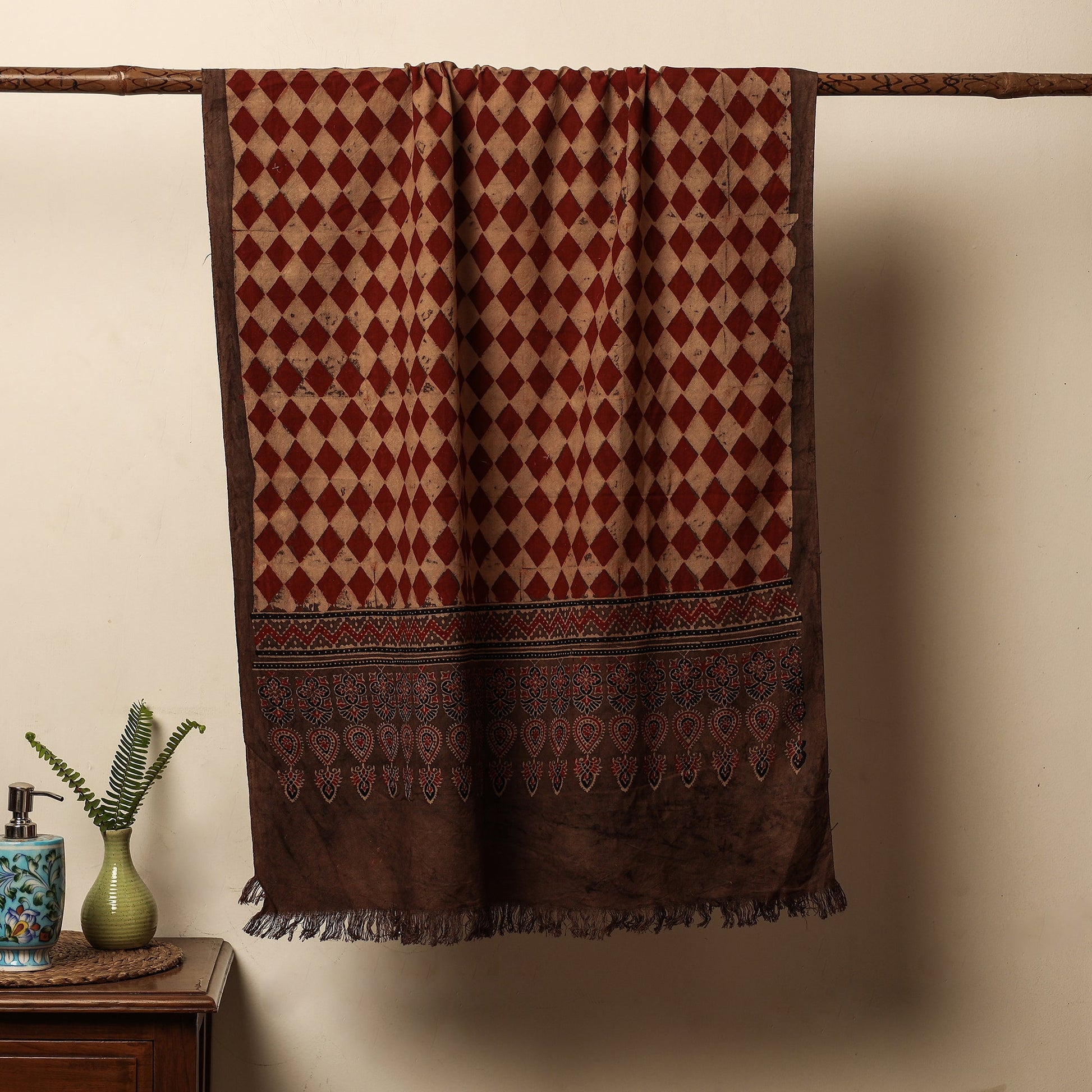 Brown - Block Print Cotton Ajrakh Handloom Towel