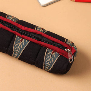 Black - Handmade Quilted Cotton Pencil Pouch 06