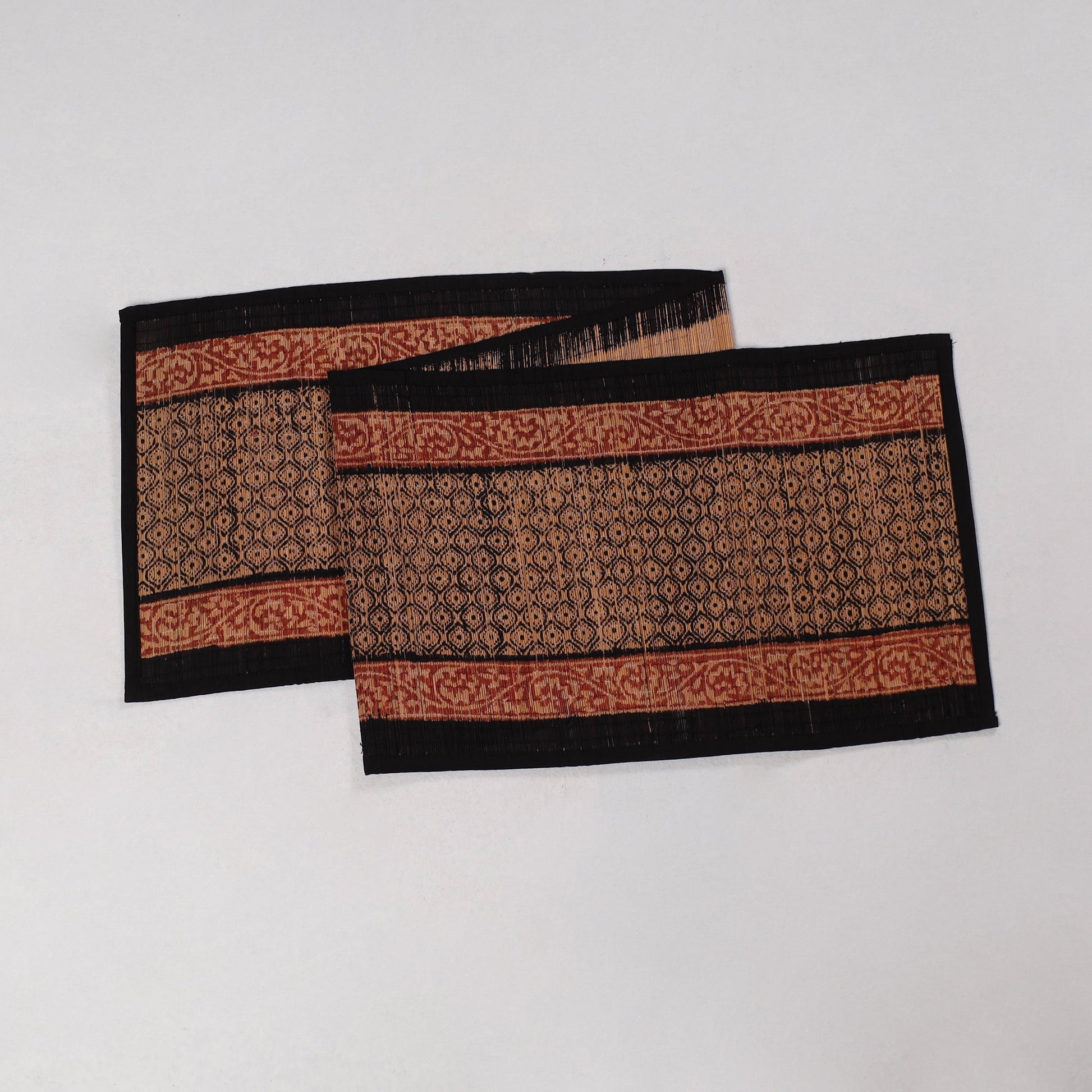 Black - Natural Bamboo Bagh Block Printed Dining Table Runner 22