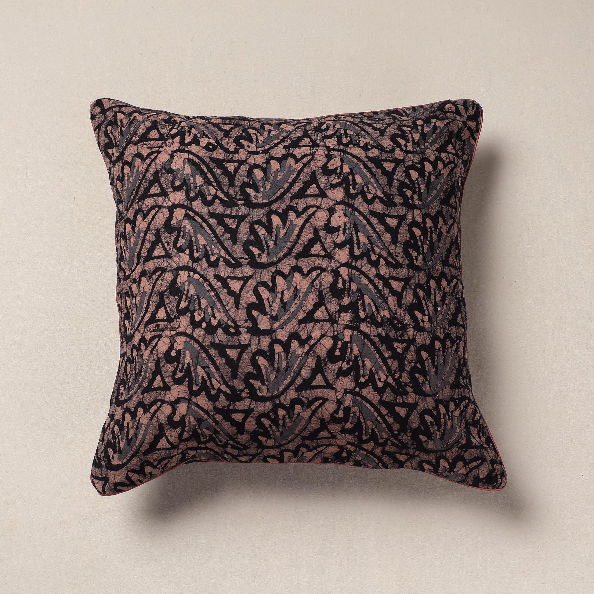 Brown - Hand Batik Printed Cotton Cushion Cover (16 x 16 in)