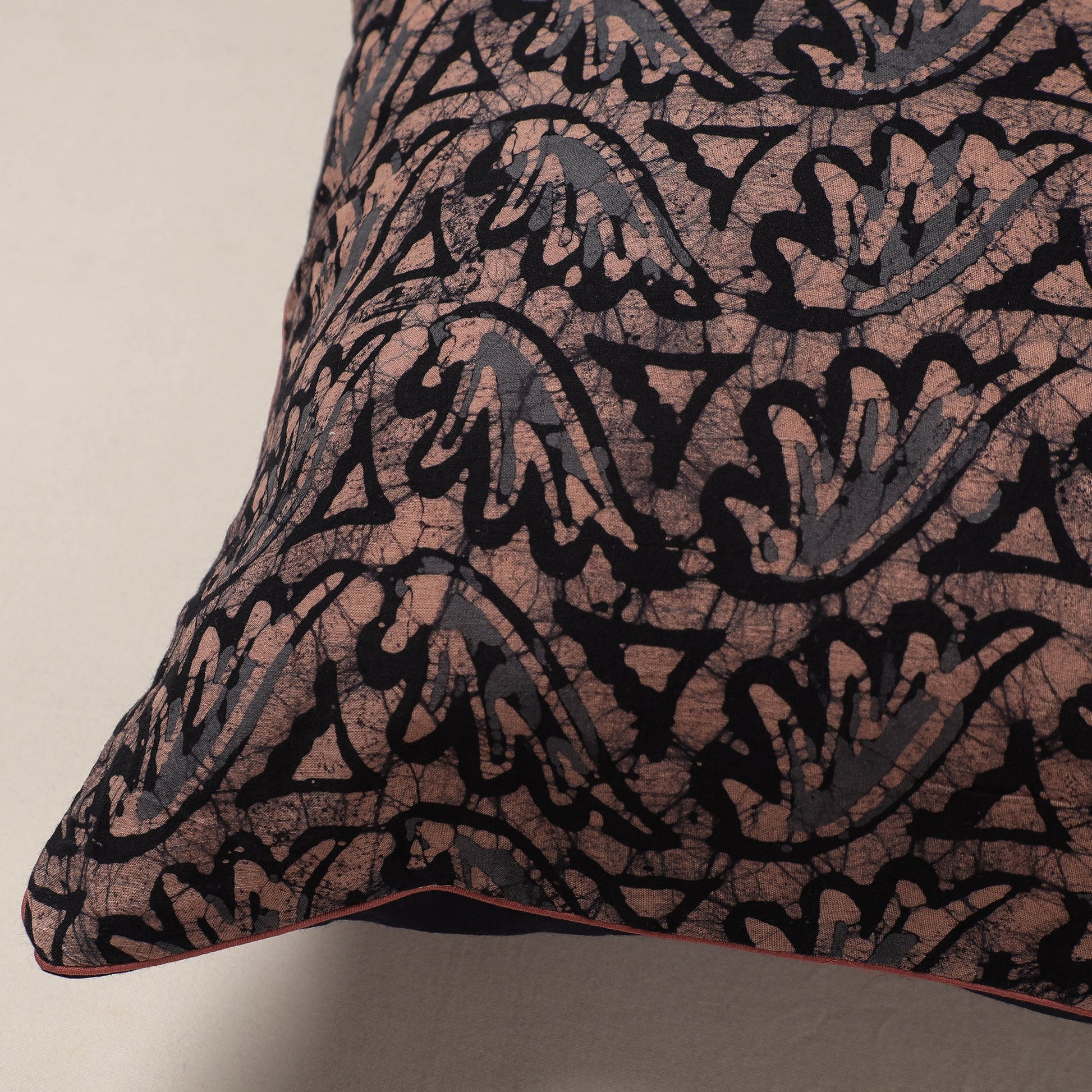 Brown - Hand Batik Printed Cotton Cushion Cover (16 x 16 in)