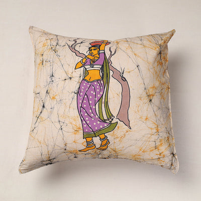 Beige - Hand Batik Printed Pure Cotton Cushion Cover (18 x 18 in)