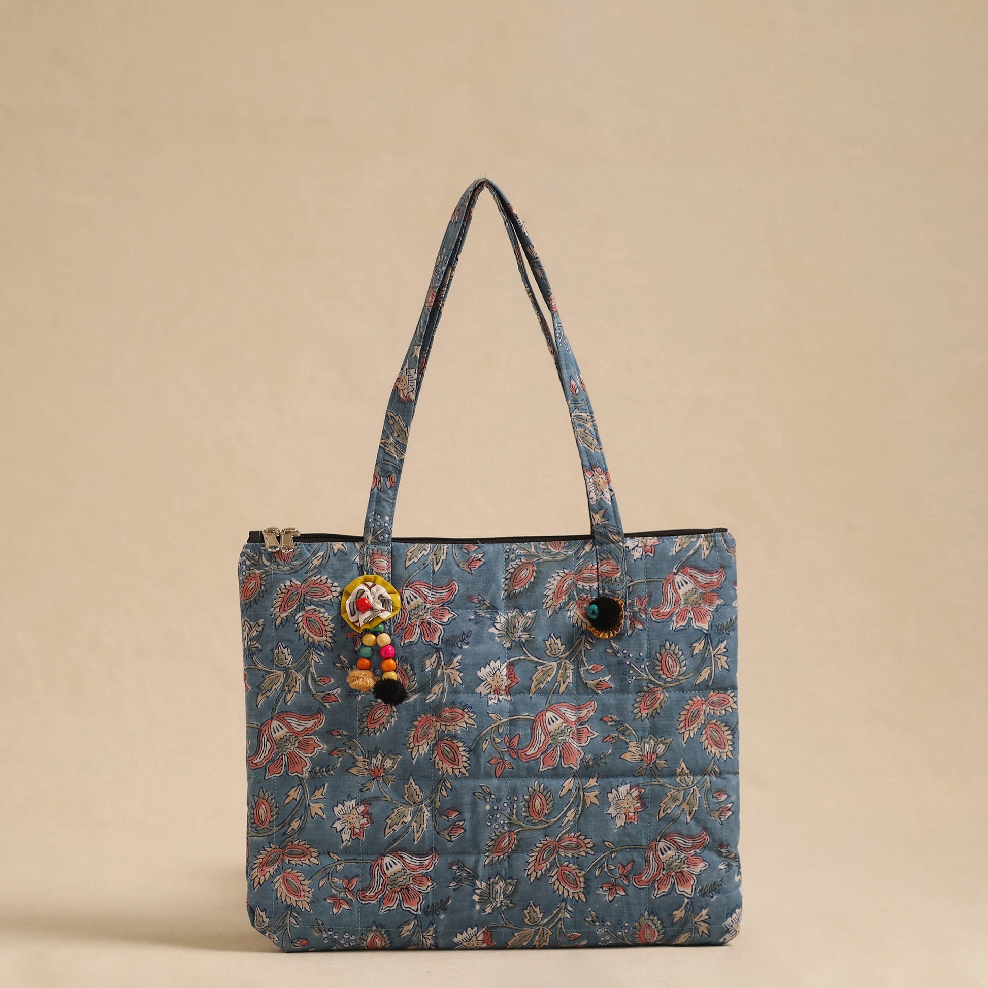 Blue - Handcrafted Quilted Cotton Hand Bag 21
