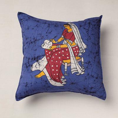 Blue - Hand Batik Printed Pure Cotton Cushion Cover (18 x 18 in)