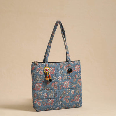 Blue - Handcrafted Quilted Cotton Hand Bag 21