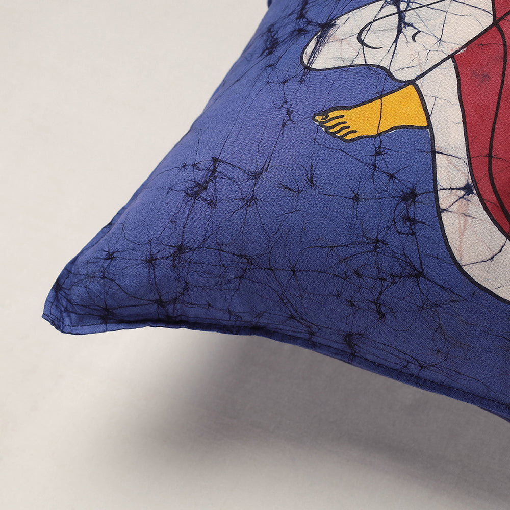 Blue - Hand Batik Printed Pure Cotton Cushion Cover (18 x 18 in)