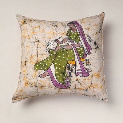 Beige - Hand Batik Printed Pure Cotton Cushion Cover (18 x 18 in)