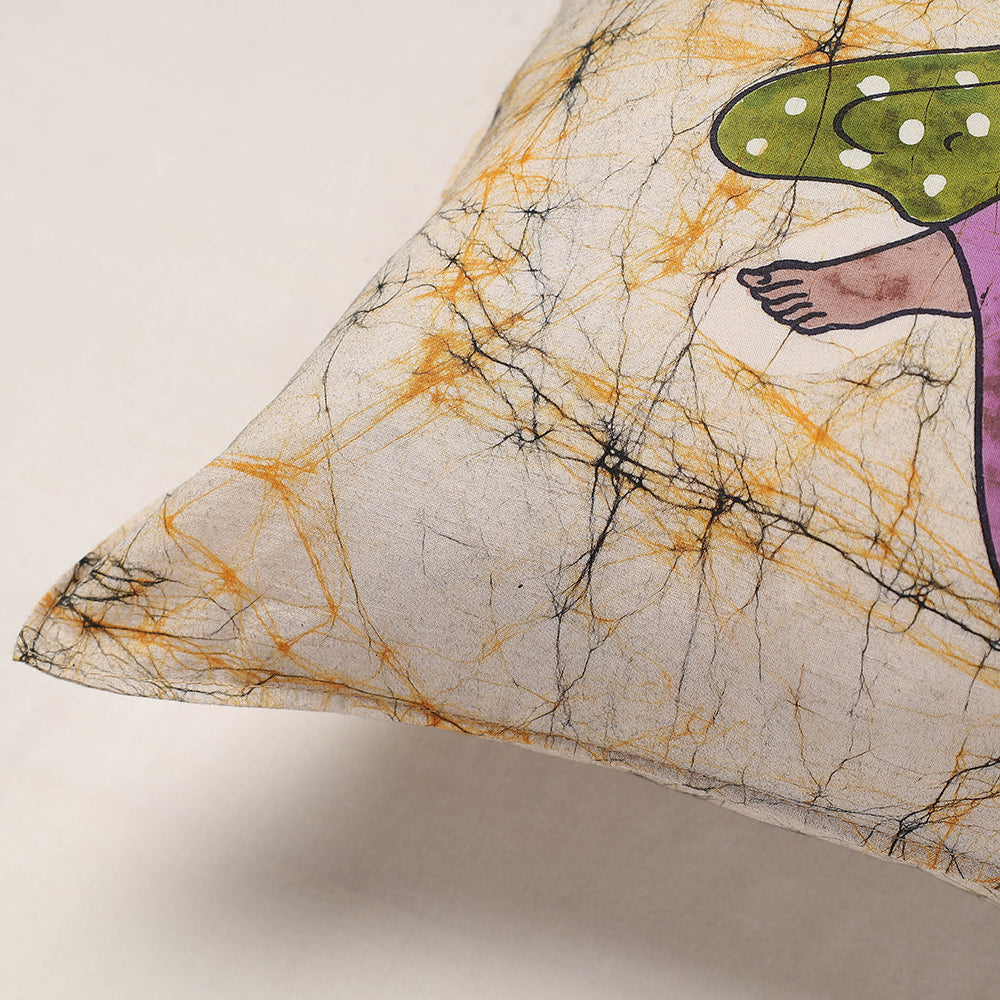 Beige - Hand Batik Printed Pure Cotton Cushion Cover (18 x 18 in)