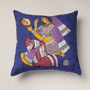 Blue - Hand Batik Printed Pure Cotton Cushion Cover (18 x 18 in)