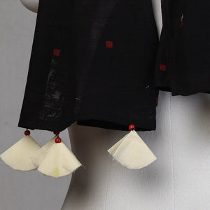 Black - Godavari Jamdani Buti Patchwork Cotton Stole with Tassels