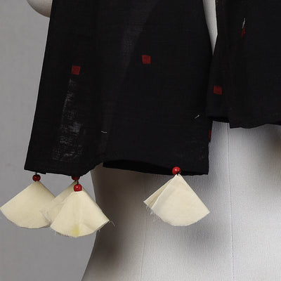 Black - Godavari Jamdani Buti Patchwork Cotton Stole with Tassels