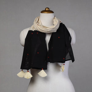 Black - Godavari Jamdani Buti Patchwork Cotton Stole with Tassels