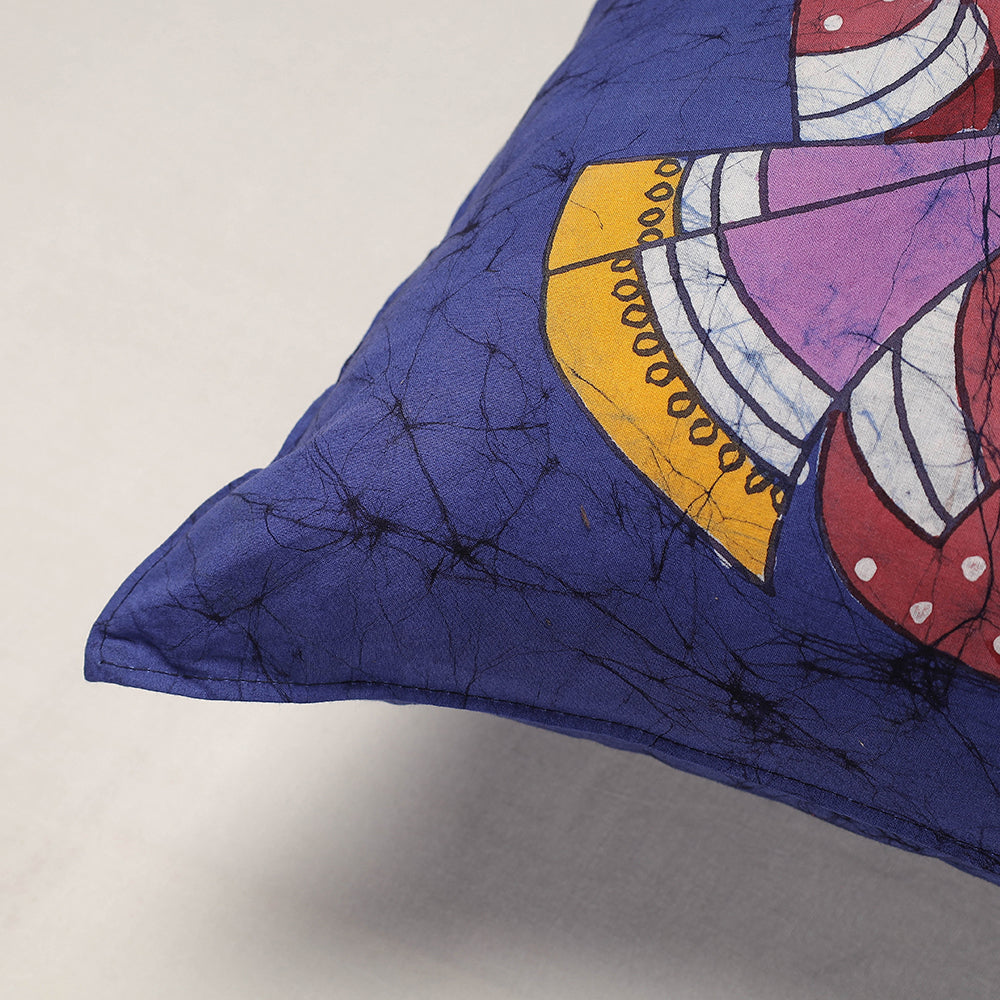 Blue - Hand Batik Printed Pure Cotton Cushion Cover (18 x 18 in)