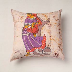 Beige - Hand Batik Printed Pure Cotton Cushion Cover (18 x 18 in)