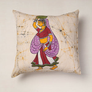 Beige - Hand Batik Printed Pure Cotton Cushion Cover (18 x 18 in)