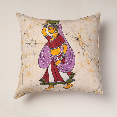 Beige - Hand Batik Printed Pure Cotton Cushion Cover (18 x 18 in)