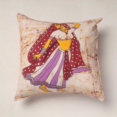 Beige - Hand Batik Printed Pure Cotton Cushion Cover (18 x 18 in)