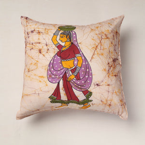Beige - Hand Batik Printed Pure Cotton Cushion Cover (18 x 18 in)