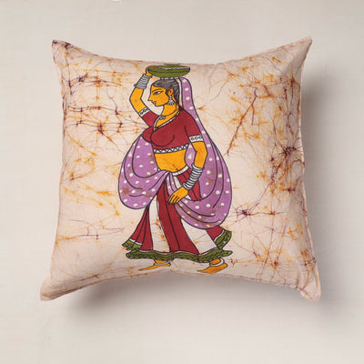 Beige - Hand Batik Printed Pure Cotton Cushion Cover (18 x 18 in)