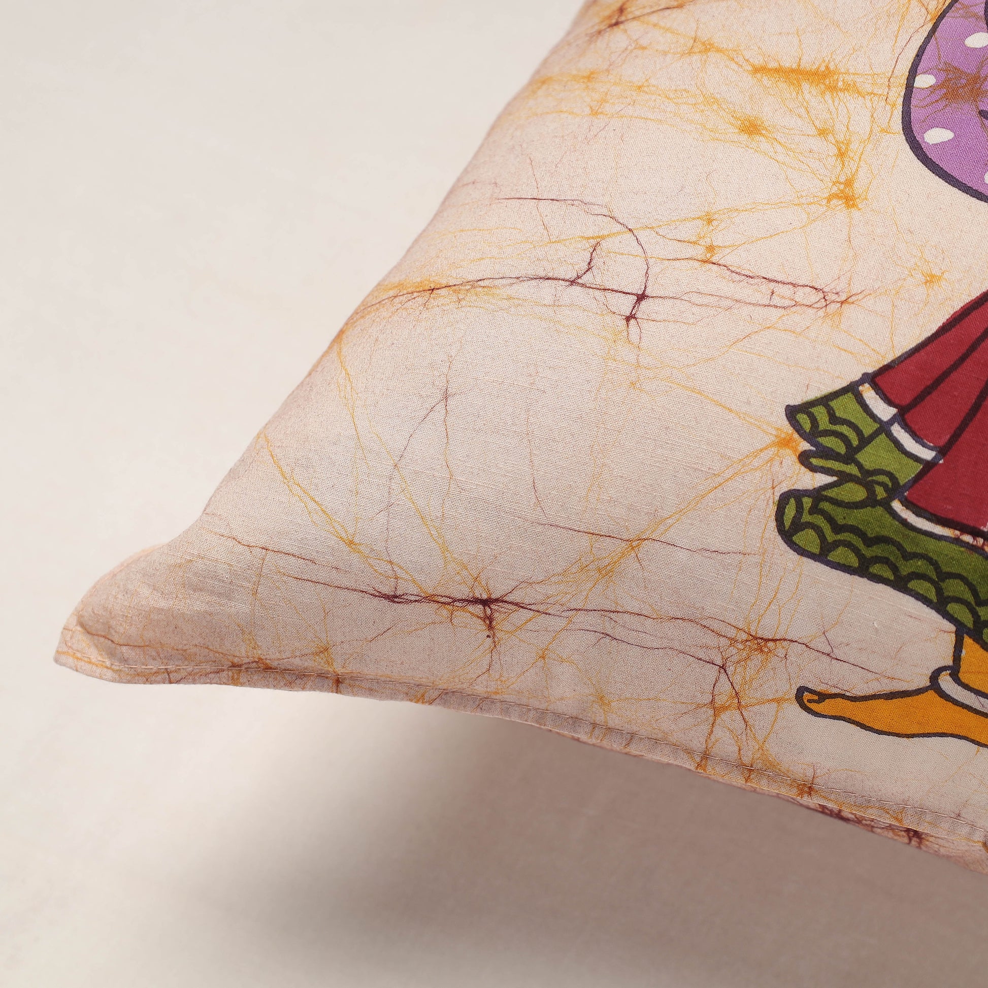Beige - Hand Batik Printed Pure Cotton Cushion Cover (18 x 18 in)