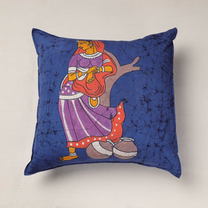Blue - Hand Batik Printed Cotton Cushion Cover (18 x 18 in)