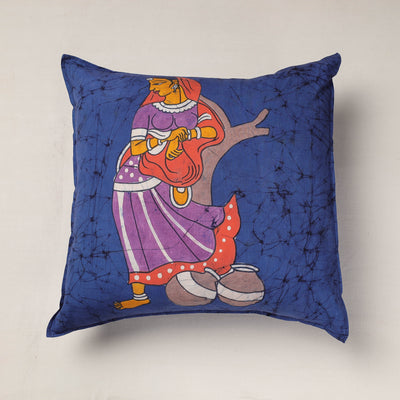 Blue - Hand Batik Printed Cotton Cushion Cover (18 x 18 in)