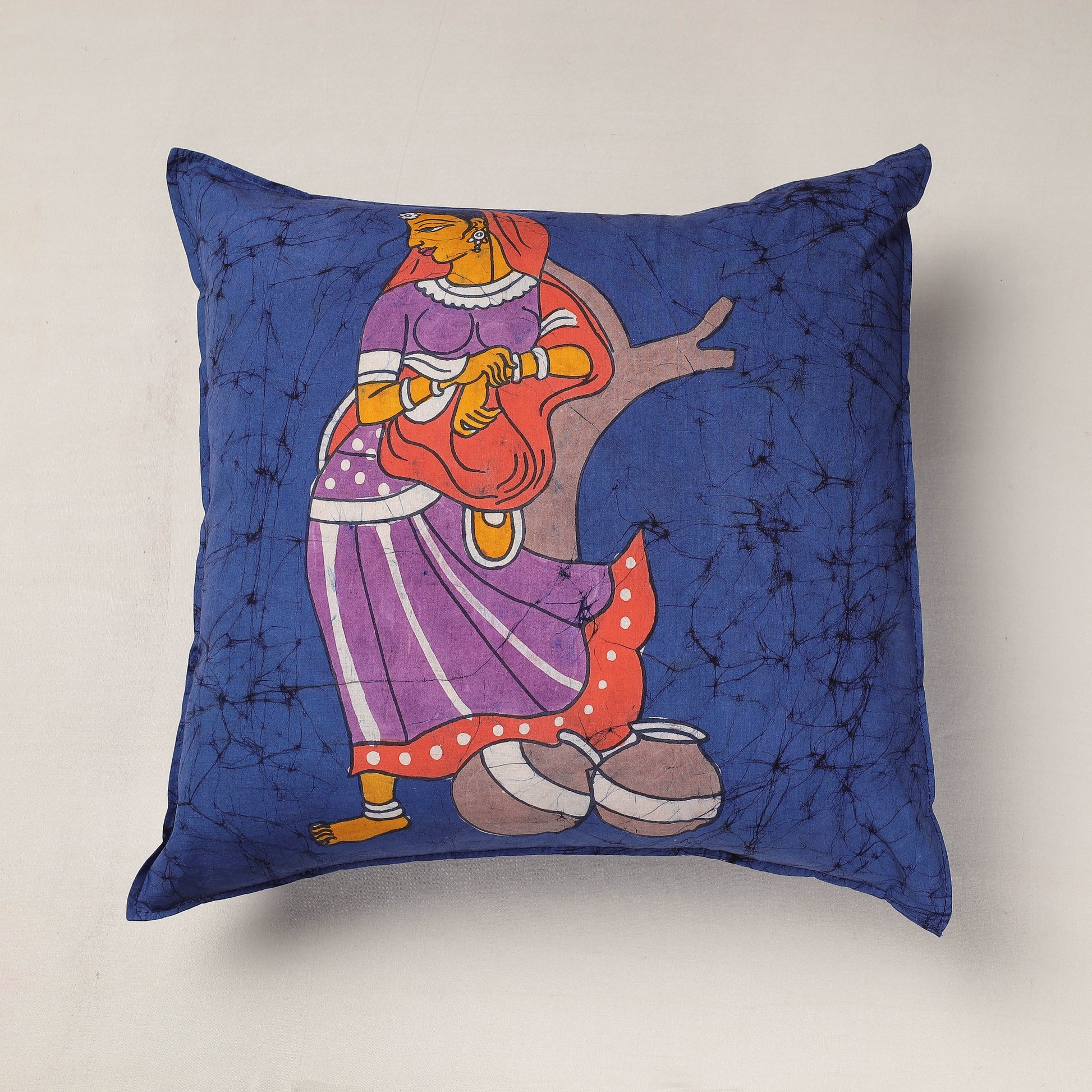 Blue - Hand Batik Printed Cotton Cushion Cover (18 x 18 in)