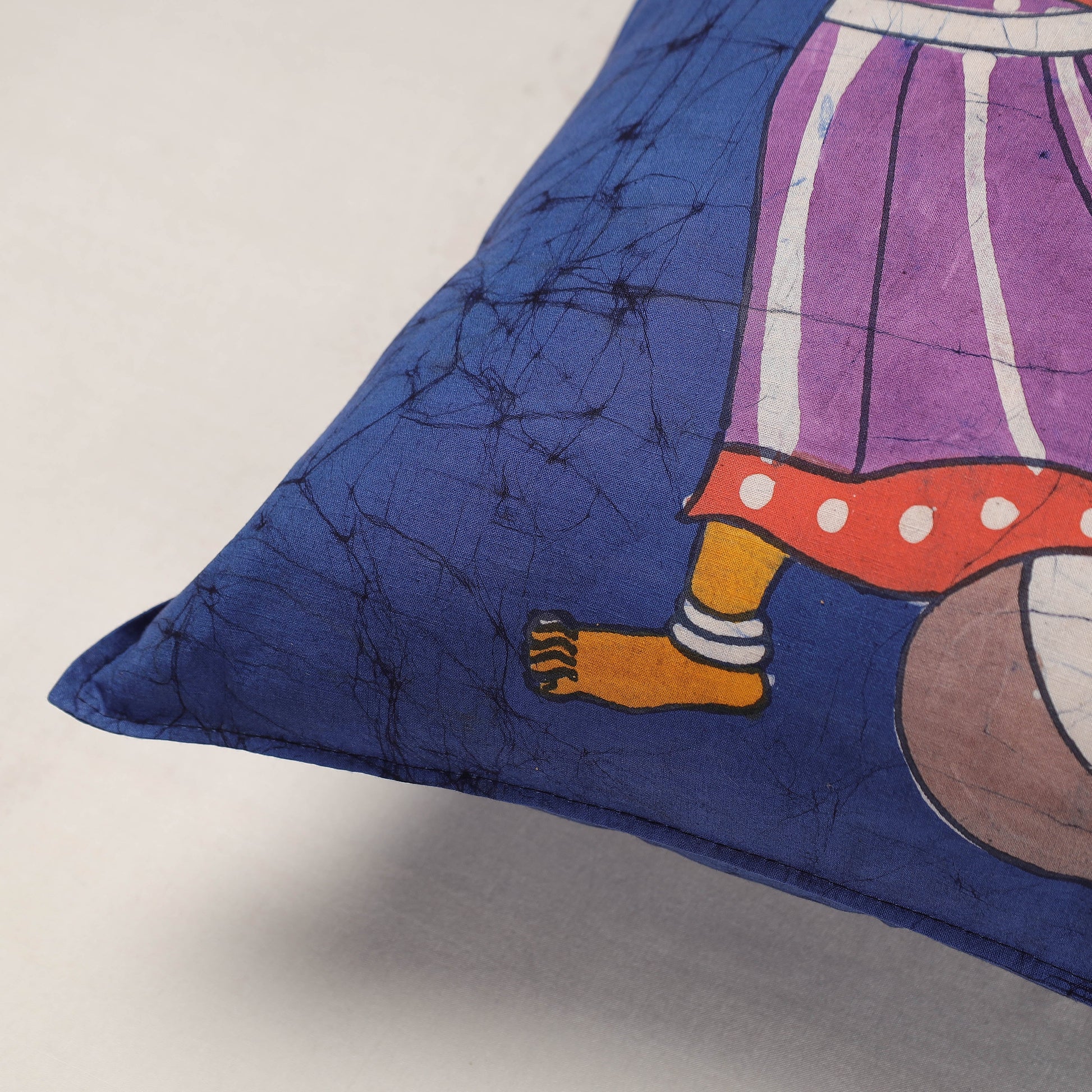 Blue - Hand Batik Printed Cotton Cushion Cover (18 x 18 in)
