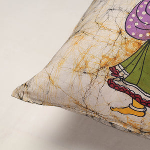 Beige - Hand Batik Printed Pure Cotton Cushion Cover (18 x 18 in)