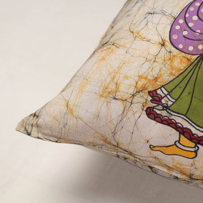 Beige - Hand Batik Printed Pure Cotton Cushion Cover (18 x 18 in)