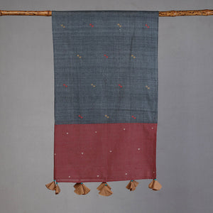 Brown - Godavari Jamdani Buti Patchwork Cotton Stole with Tassels