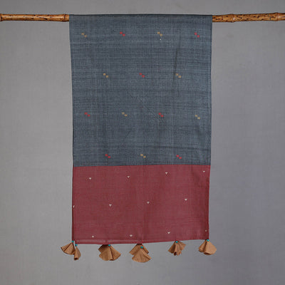 Brown - Godavari Jamdani Buti Patchwork Cotton Stole with Tassels