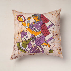 Beige - Hand Batik Printed Pure Cotton Cushion Cover (18 x 18 in)